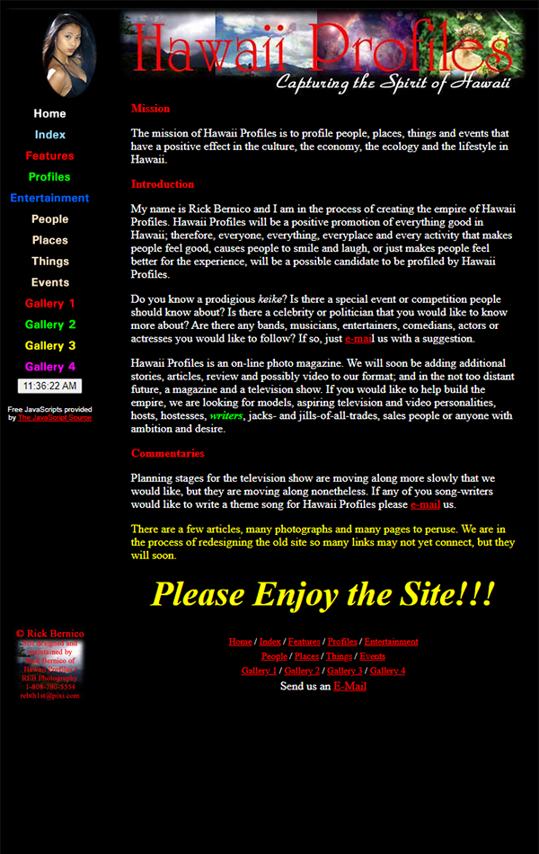 Hawaii Profiles™ first website using GoDaddy's Website Tonight December 6, 2000